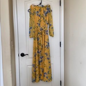 Strapless, Long sleeved, yellow floral dress